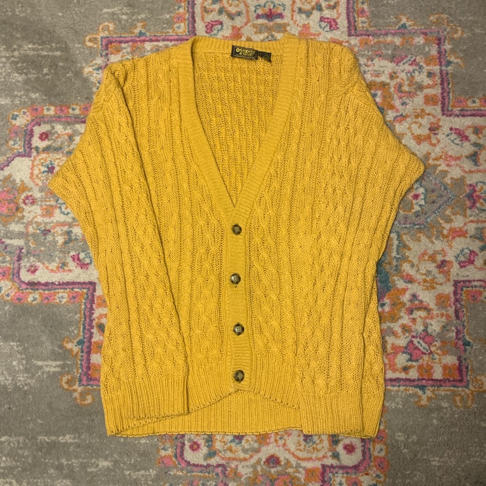 vintage cable knit yellow cardigan